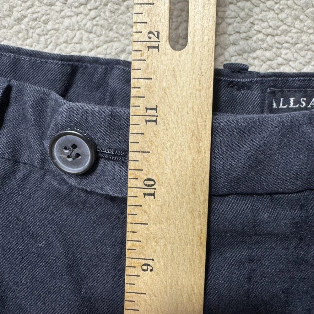 AllSaints Pants Mens 32 Black Pleated Cotton Wool Button Fly Chino Trousers Crop
